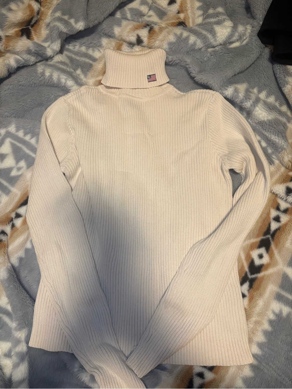 Polo by Ralph Lauren Cream Ribbed Turtleneck Sweater